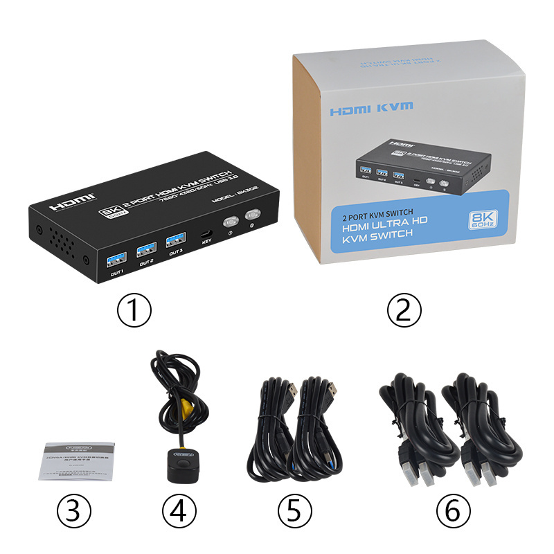 Fjgear High Performance UHD 8K HDMI Kvm 7680*4320/60Hz Black Hdmi Switch 2 Port Kvm Switches