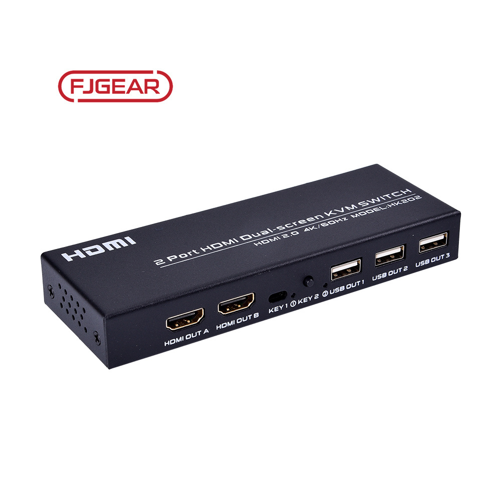 FJ-HK202 Fjgear 4k hdmi kvm dual screen switch 2 computers share s mouse and keyboard and 2 monitors 3840*2160/60hz