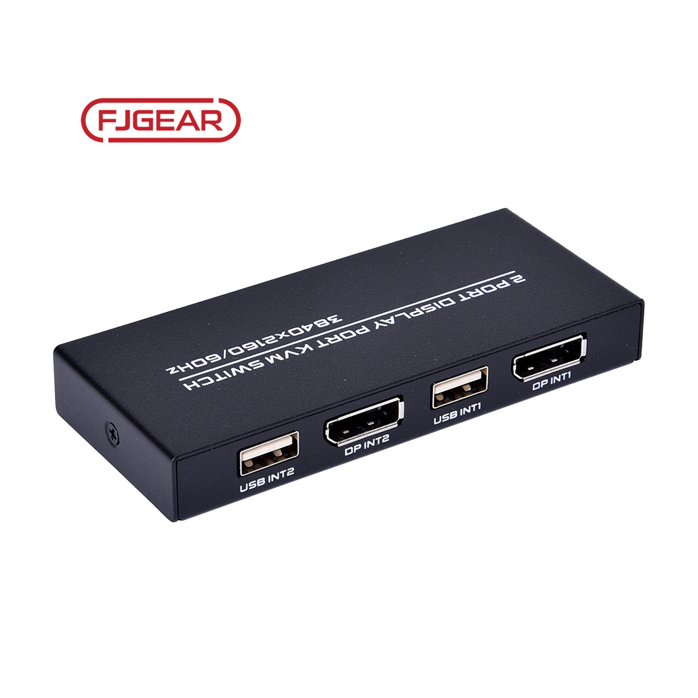 FJ-DK201 Fjgear 2 way DP kvm switch 2 in 1 out 2 hosts share a computer plug and play with metal case 4k usb2.0