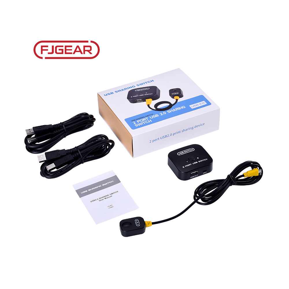 FJ-1A2BS Fjgear 2 port usb sharing switch 2 in 1 out with desktop controller 2 computer share a printer