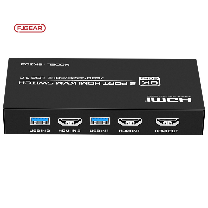 Fjgear High Performance UHD 8K HDMI Kvm 7680*4320/60Hz Black Hdmi Switch 2 Port Kvm Switches