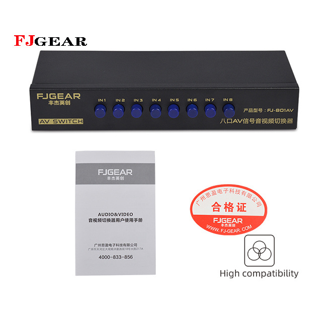 Manual 8 ways switcher RCA 8X1 av video audio switch