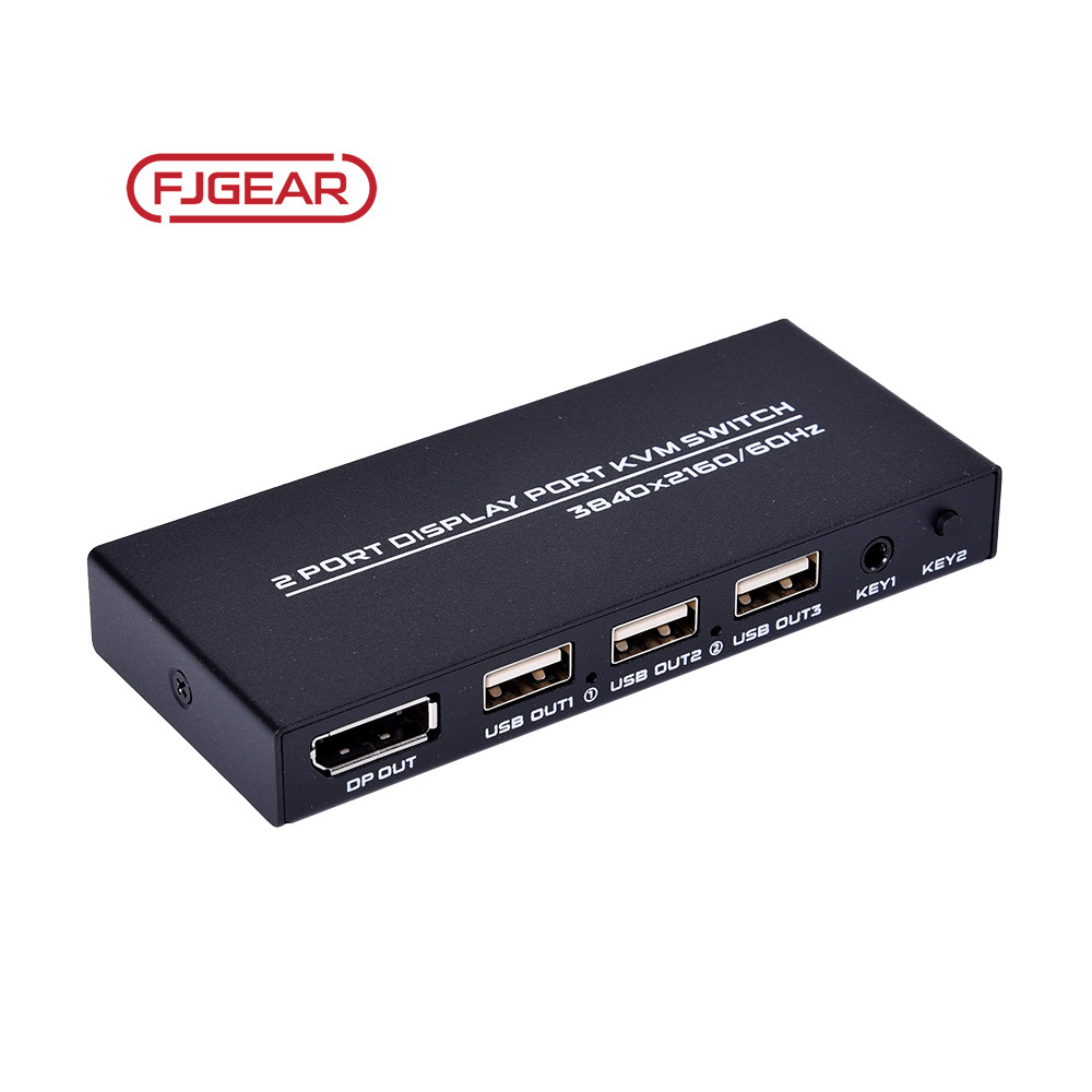 FJ-DK201 Fjgear 2 way DP kvm switch 2 in 1 out 2 hosts share a computer plug and play with metal case 4k usb2.0