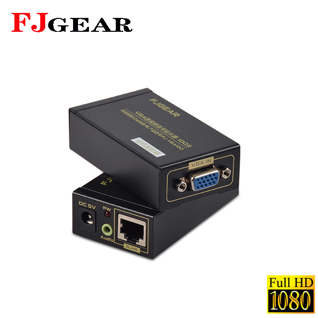 FJGEAR  factory audio and video 1080P signal VGA Extender 100m vga extender cat5 vga extender usb