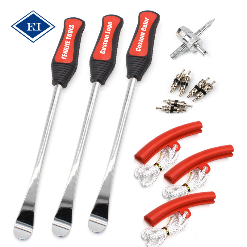 12pcs Tire Stripping Tool Tire Removal Pry Bar Crowbar Warping Bar Alloy Steel with Rim Protectors Air Valve Core Wrench