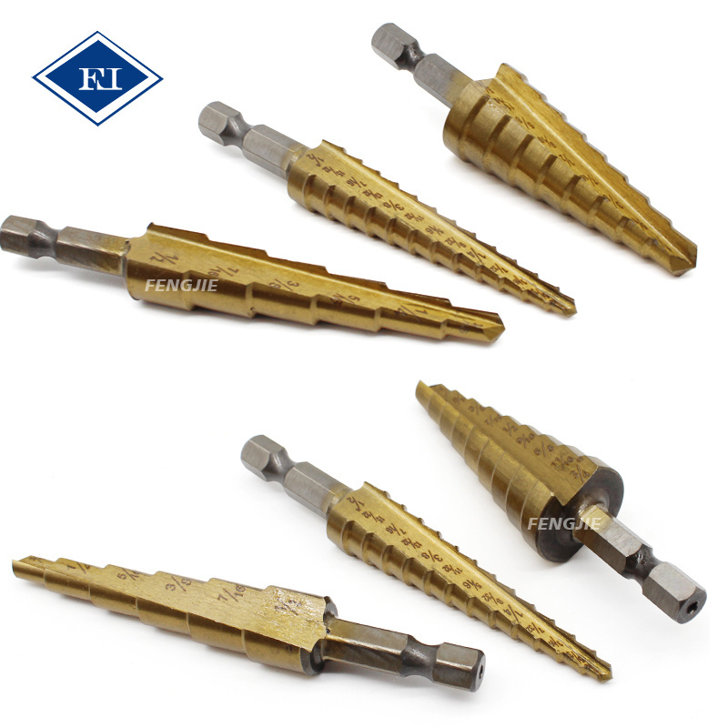 3Pcs Sets Twist Drill Bit HSS Straight Groove Hex Shank Titanium Coated Step Drill Bit Steel Wood working Wood Metal Drilling