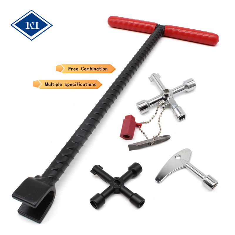 12 28 36 60 Inch Reinforced Steel Curb Box Main Water Meter Valve Wrench Shut Off Tool with 4 Way Control Cabinet Cross Key