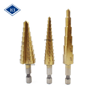 3Pcs Sets Twist Drill Bit HSS Straight Groove Hex Shank Titanium Coated Step Drill Bit Steel Wood working Wood Metal Drilling