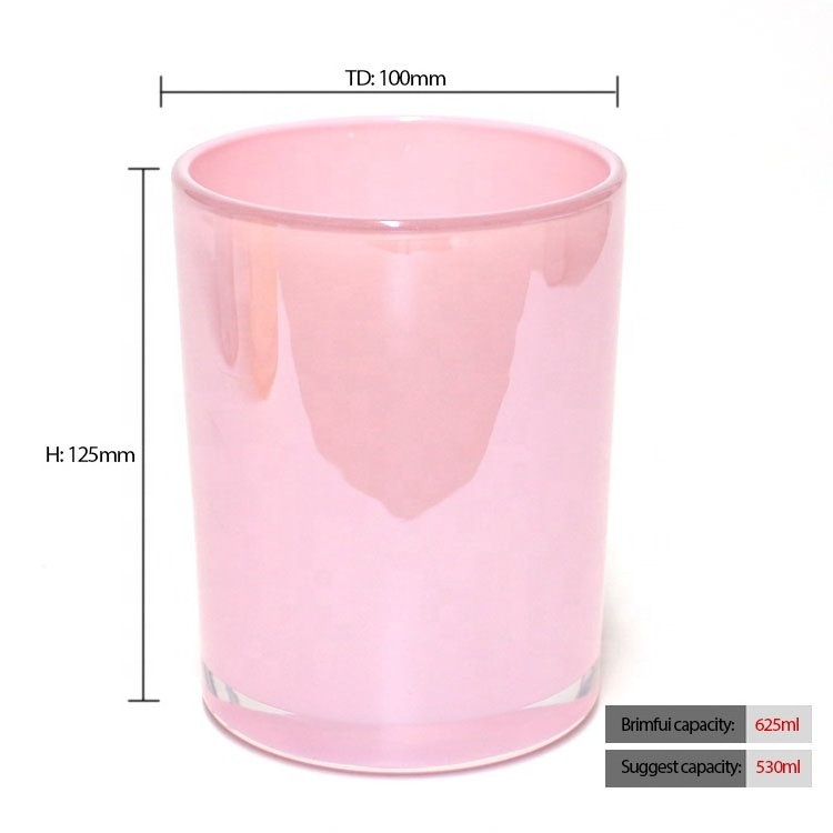 FENGJUN Luxury custom 18OZ heat resistant iridescence colored pink candle holder big empty glass candle jar for Candle Making