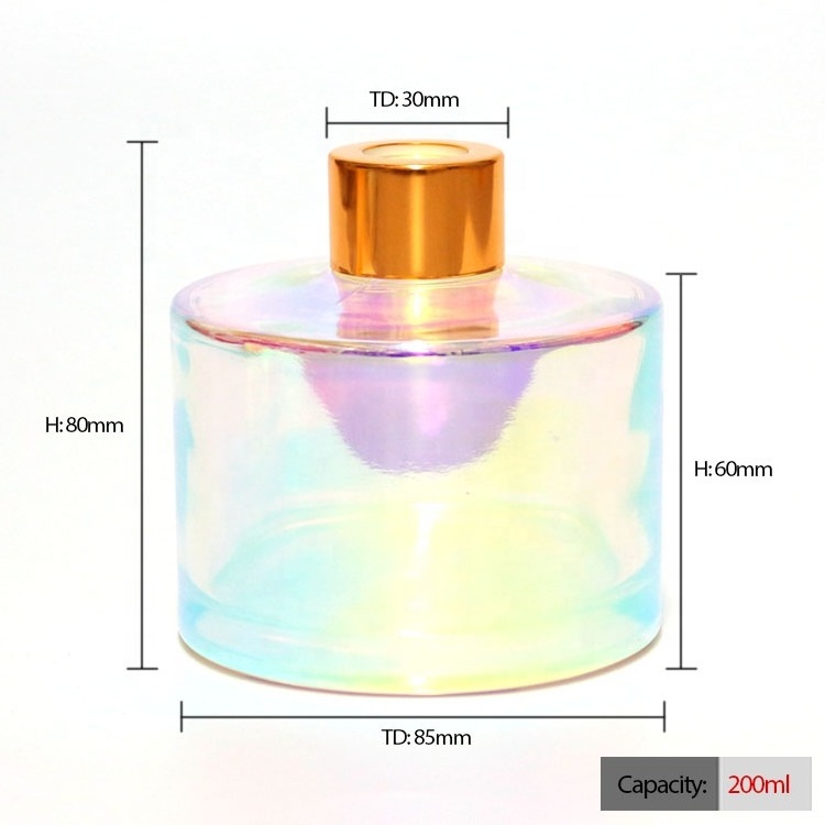 FENGJUN unique Iridescent empty Perfume Reed Glass Diffuser Bottle with Screw Lids