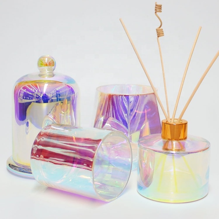 FENGJUN unique Iridescent empty Perfume Reed Glass Diffuser Bottle with Screw Lids