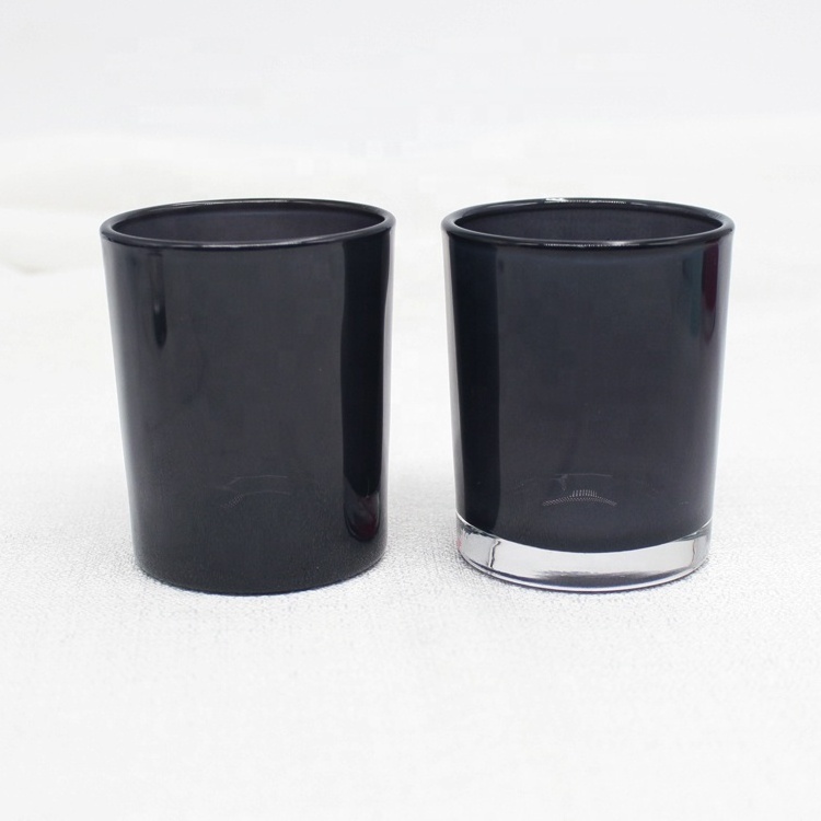 FENGJUN cheap custom Colorful glossy votive small black glass cylinder candle holders, lanterns and candle jars manufacturers