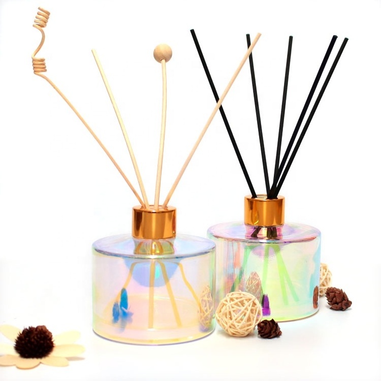 FENGJUN unique Iridescent empty Perfume Reed Glass Diffuser Bottle with Screw Lids