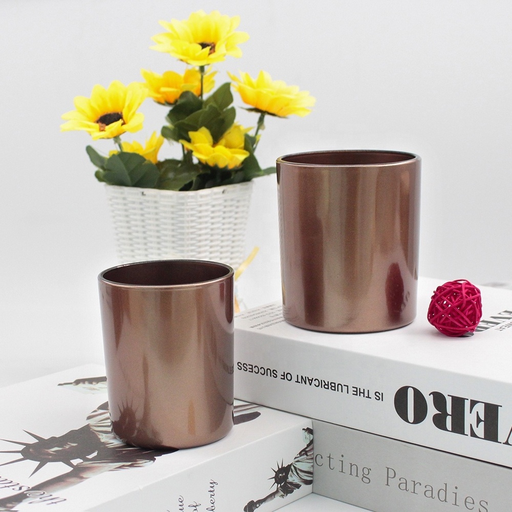 FENGJUN custom scent candle brown colors shinny glossy surface candle jar empty container for candle making