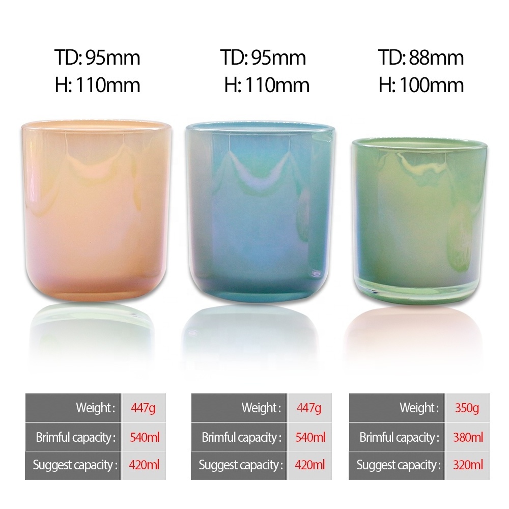 FENGJUN electroplated 420ml high end 12 oz pretty candle making supplies olive green iridescent prayer shiny candle glass jars