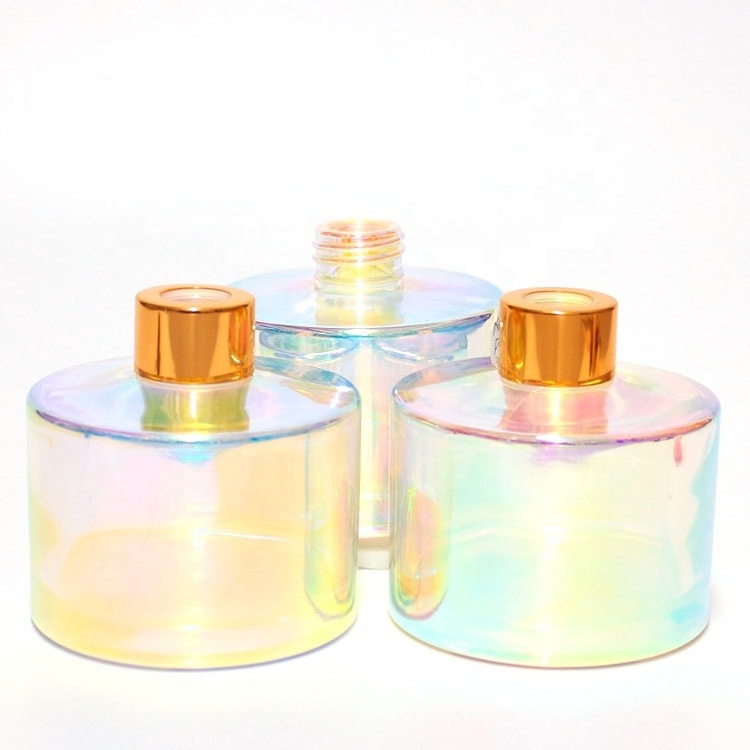 FENGJUN unique Iridescent empty Perfume Reed Glass Diffuser Bottle with Screw Lids