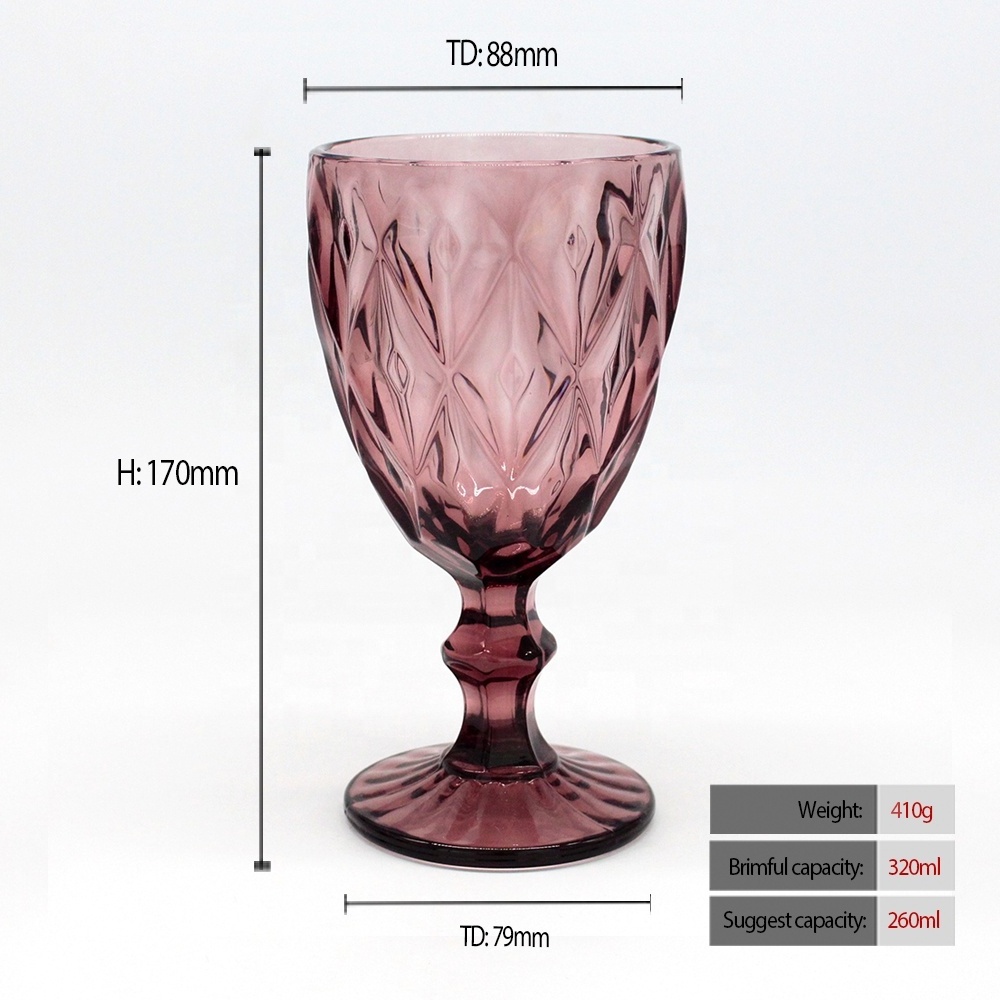 FENGJUN Wholesale Glassware Colored Goblet Wine Glasses Water Glass press embossed Glass Goblets