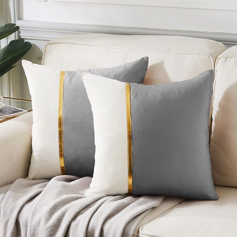 100% Polyester Gold Leather Patchwork Cushion Covers Wholesale Square Velvet Cushion Covers