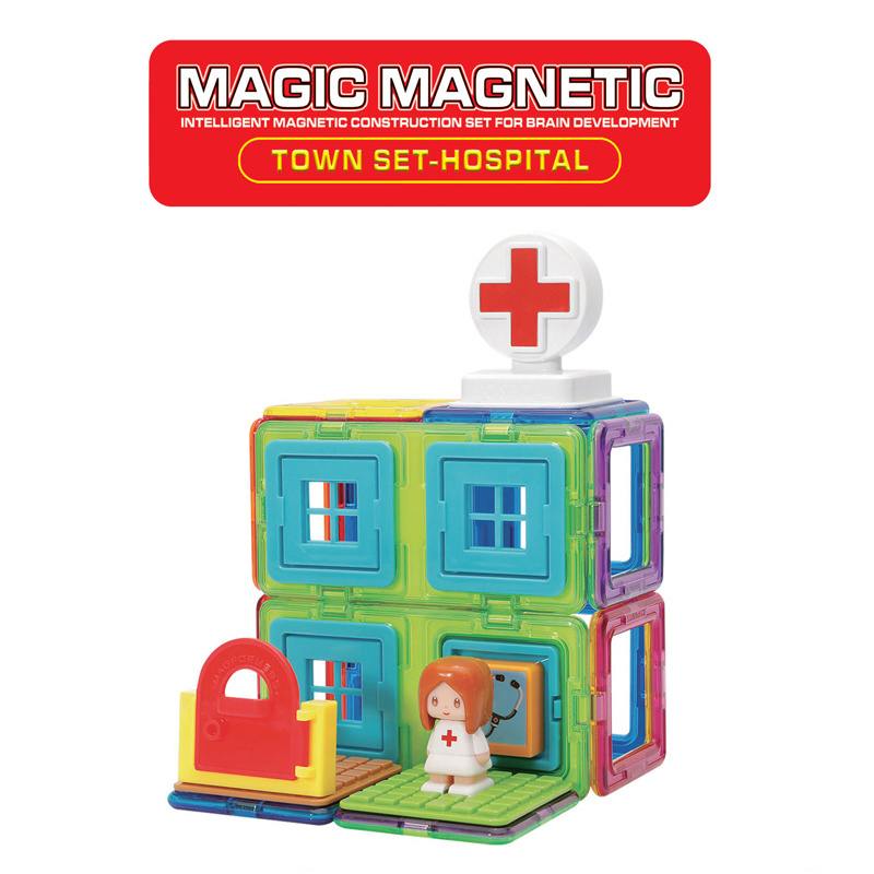 Upgraded Doctor Toys 22pcs Magnet Tiles Hospital Model Construction Toys Magnetic Building Block Sets