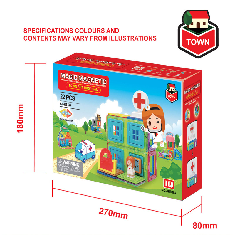 Upgraded Doctor Toys 22pcs Magnet Tiles Hospital Model Construction Toys Magnetic Building Block Sets