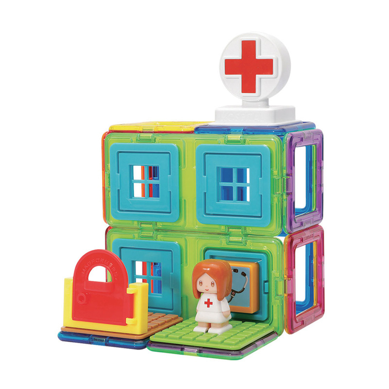 Upgraded Doctor Toys 22pcs Magnet Tiles Hospital Model Construction Toys Magnetic Building Block Sets