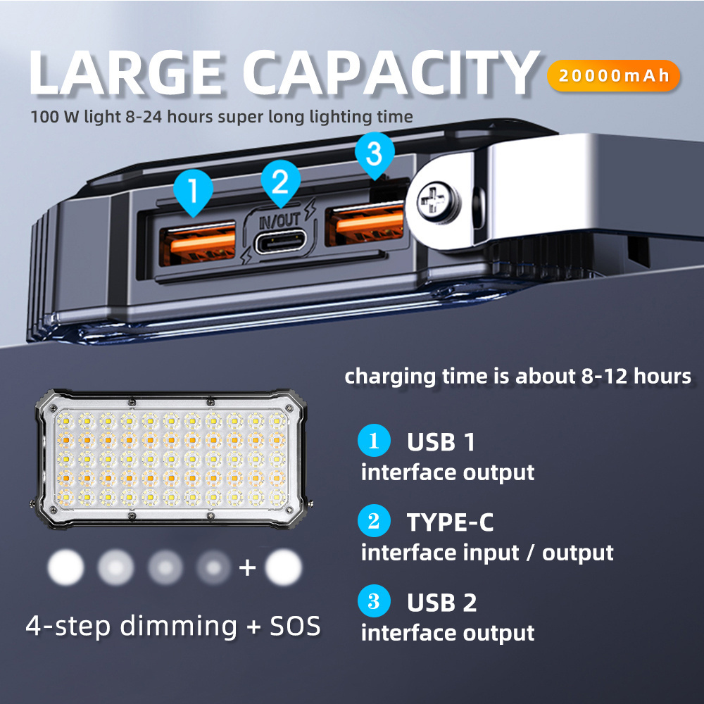 20000Mah Rechargeable Multi Functional Portable Outdoor Light LED Camping Lantern with Flashlight Torch