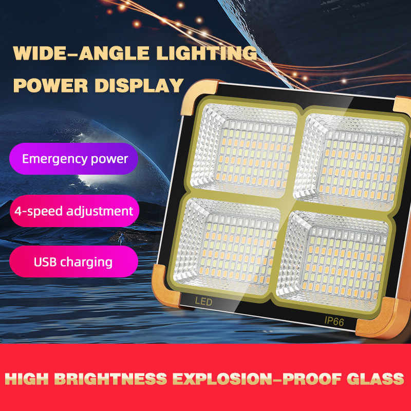 waterproof emergency flood lamp 300W 12000mah outdoor portable led work lights 5000LM solar panel rechargeable camping lantern