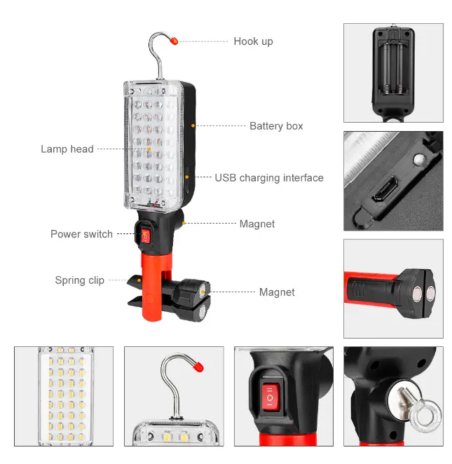 34 SMD LED car repairing maintenance handheld inspection Flashlights Rotation Magnet Hook Tent Camping Torch work light lamp