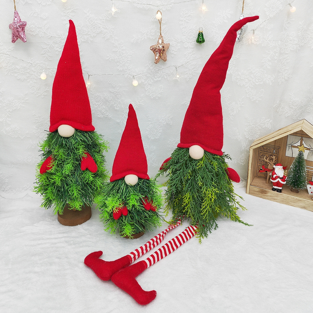 Long-Legged Elf Felt Christmas Tree Decoration 2024 New Year Holiday Fabric Santa & Gnome Figures Packaged in Box Craft Supplies