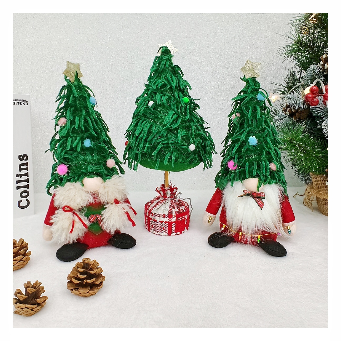 Light up Santa Plush Gnomes for Christmas Decorations Tree Deer Hat Shaped Xmas Toys Box Packaging Sequins Hanging Toy Home Use