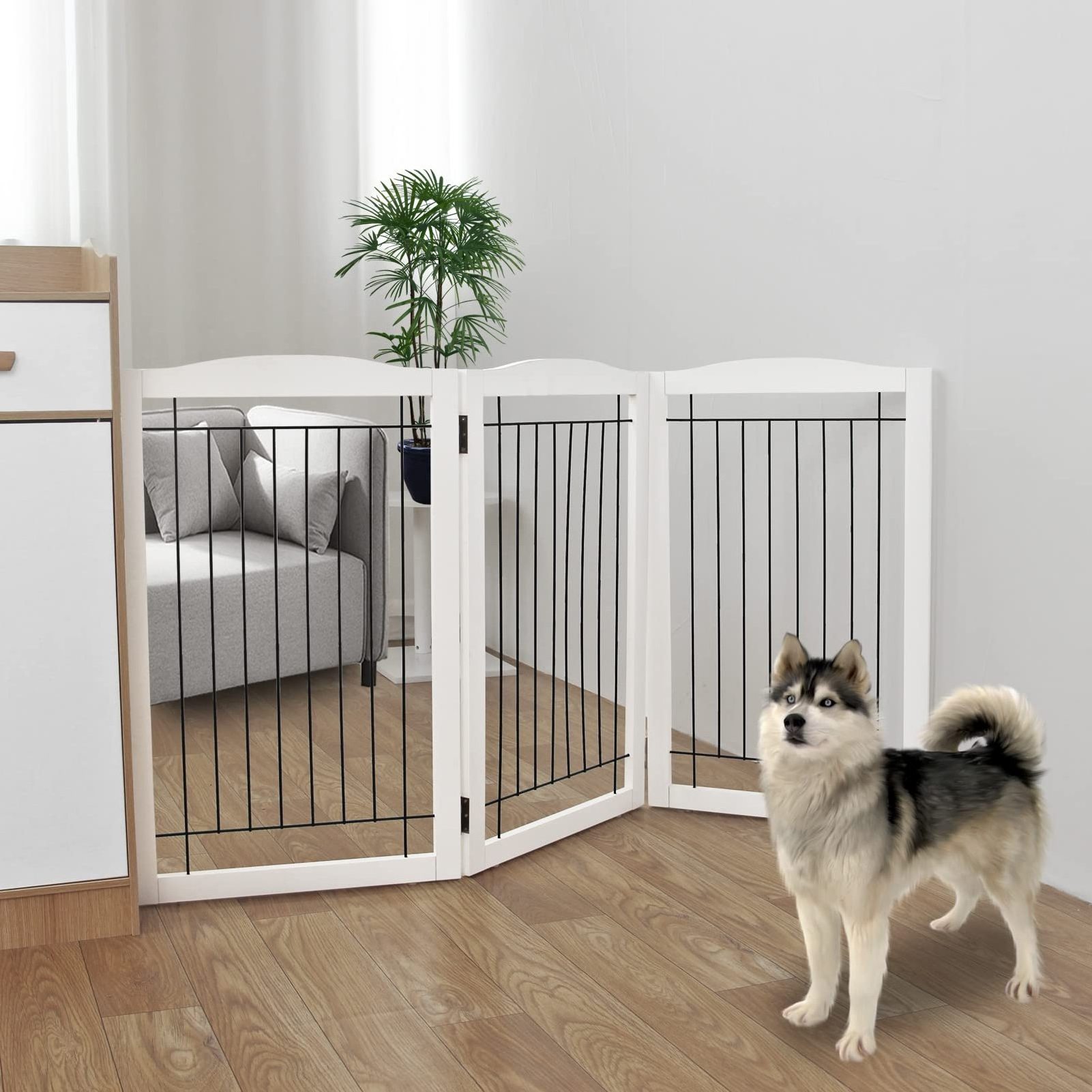 Best Price Stylish temporary Indoor Dog Barrier Retractable Wooden Pet Safety gate Metal Wire Breathable dog fence