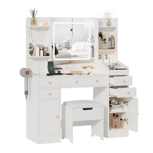 Modern Design Vanity Desk with Lights Makeup Table with Charging Station Big Vanity Set with Drawers & Storage Space for Bedroom