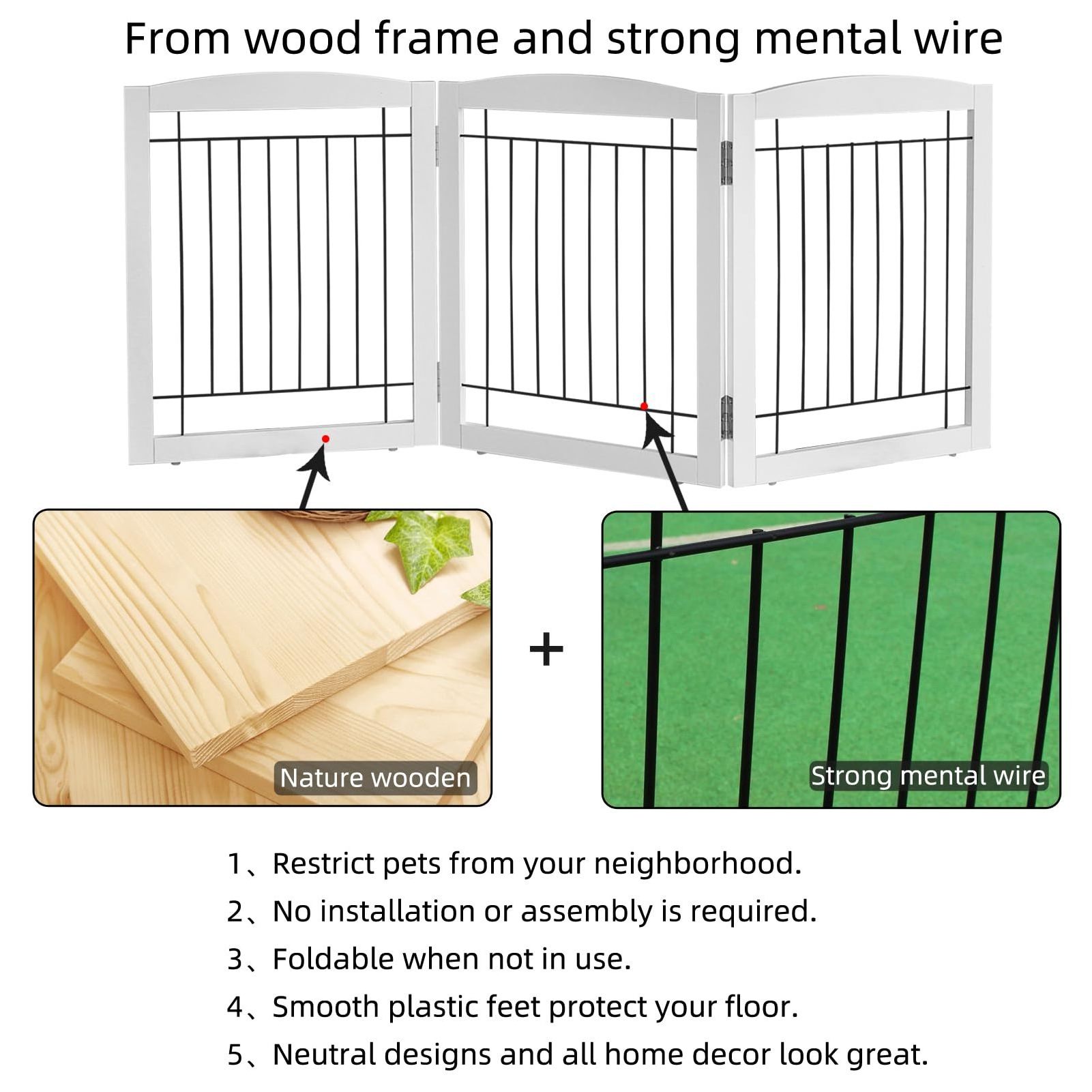 Best Price Stylish temporary Indoor Dog Barrier Retractable Wooden Pet Safety gate Metal Wire Breathable dog fence