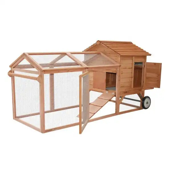 Fengmu hot selling Mobile wooden Chicken Coop with Nesting Box Outdoor Hen House Poultry Cage with Casters