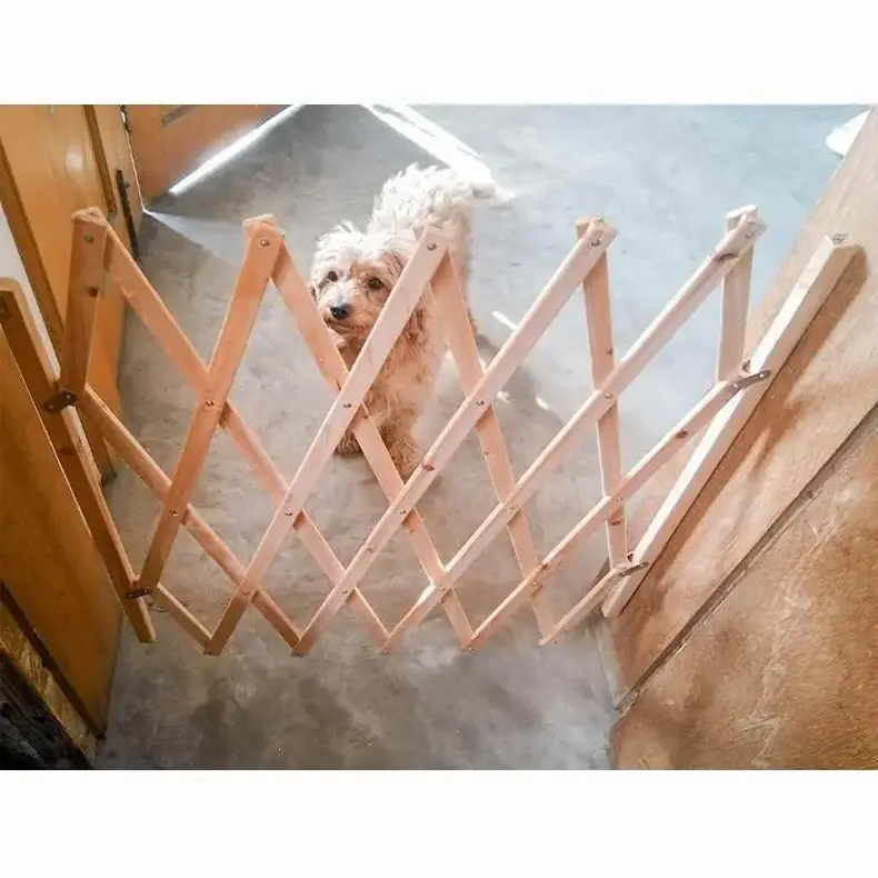 Fengmu mesh pet gate  free dog cages and crates Wooden Folding Pet Dog Gate  temporary dog fence