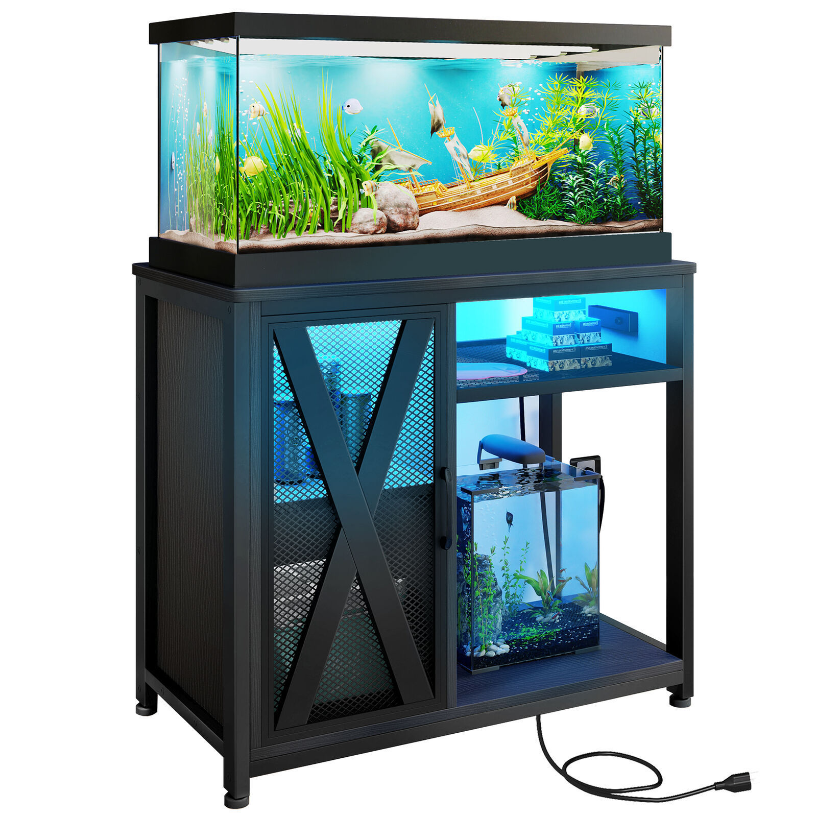 40-50 Gallon Metal Aquarium Stand Fish Tank Stand Storage Cabinet with Power Outlet