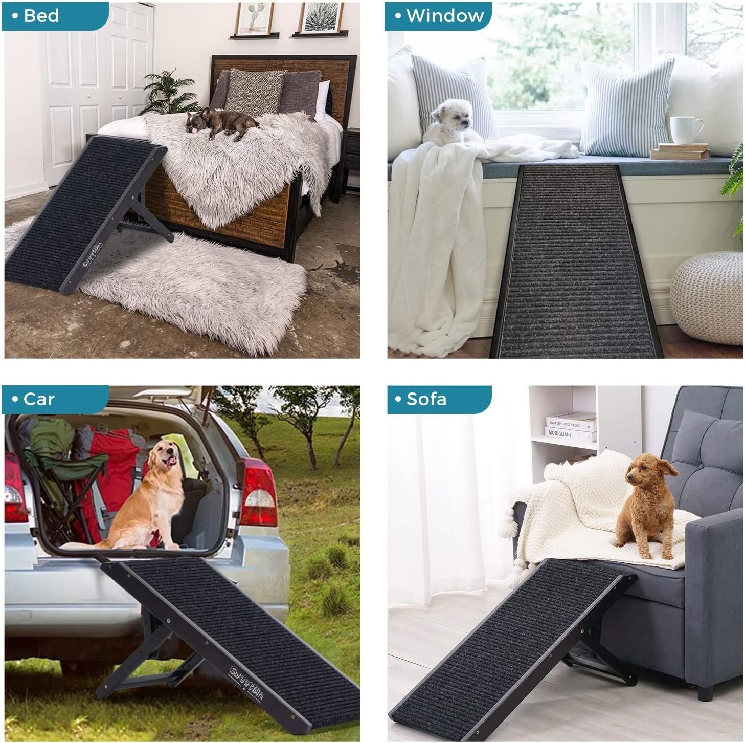 Wooden Folding pet beds accessories Portable dog ramp for car Dog Ramp for Bed Perfect with Non Slip Carpet Surface