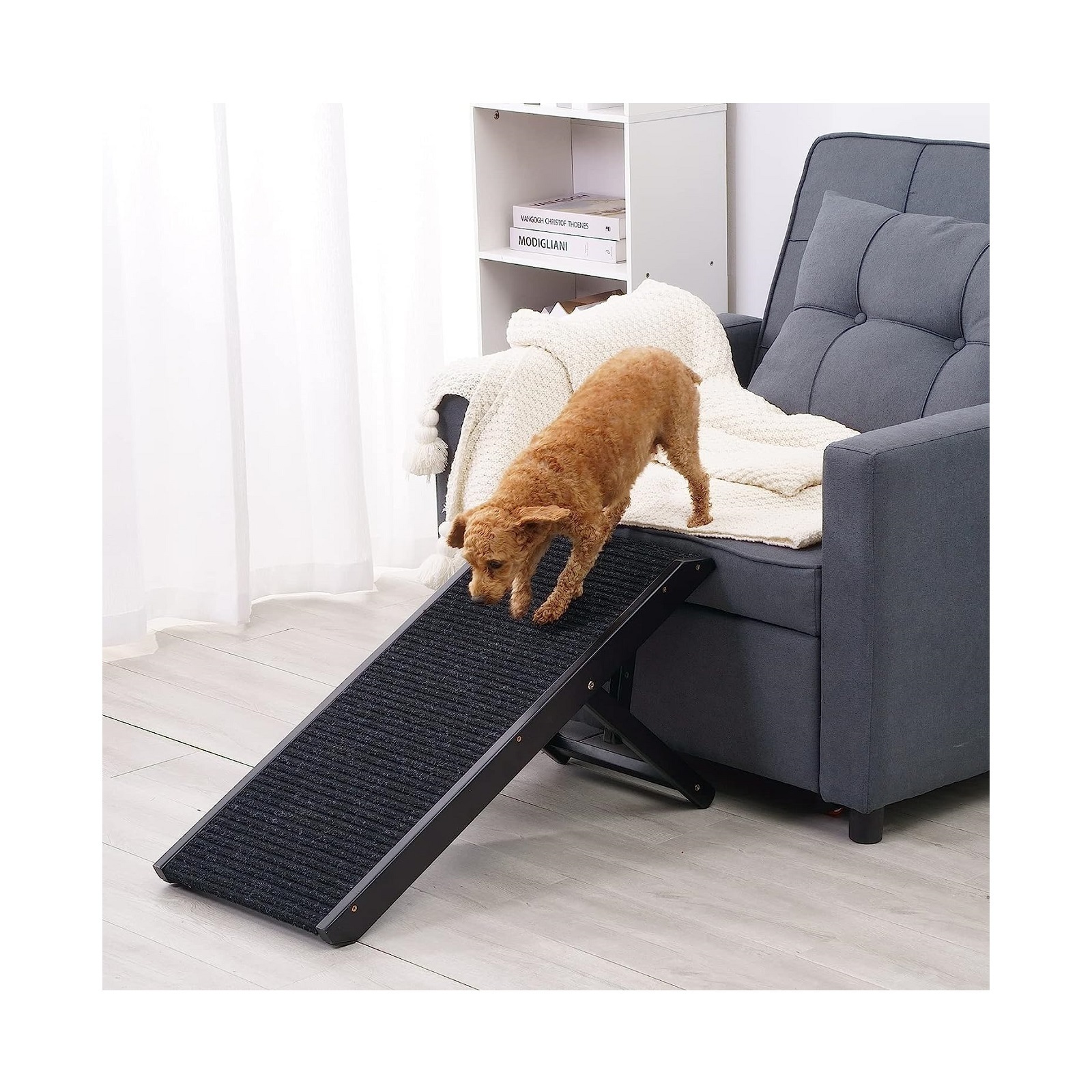 Wooden Folding pet beds accessories Portable dog ramp for car Dog Ramp for Bed Perfect with Non Slip Carpet Surface