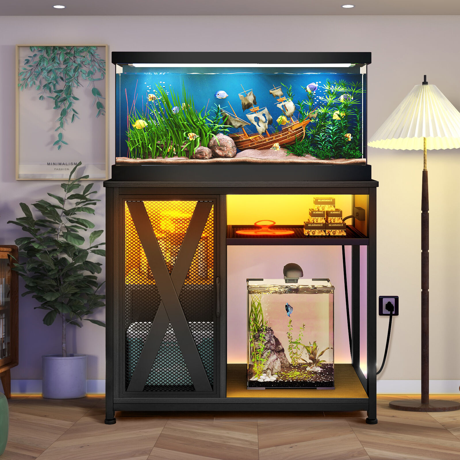 40-50 Gallon Metal Aquarium Stand Fish Tank Stand Storage Cabinet with Power Outlet