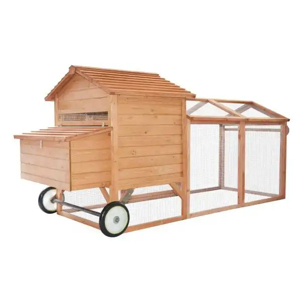 Fengmu hot selling Mobile wooden Chicken Coop with Nesting Box Outdoor Hen House Poultry Cage with Casters