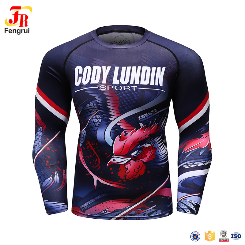 Wholesale Sublimated Superhero Rash Guard Mens 3D Long Sleeve Compression Shirt