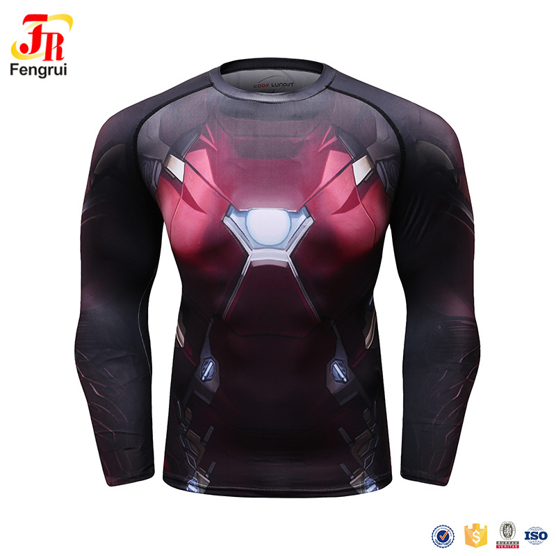 Wholesale Sublimated Superhero Rash Guard Mens 3D Long Sleeve Compression Shirt