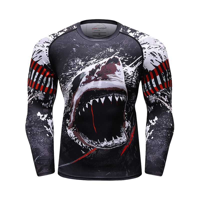 Wholesale Sublimated Superhero Rash Guard Mens 3D Long Sleeve Compression Shirt