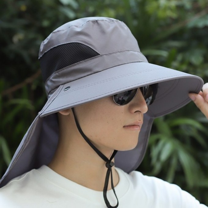 Outdoor UV Protection Sun Hats Couples Light String Bucket Fishing Bucket Hat with Face and Neck Cover for Men Sports