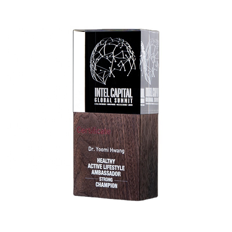 High Quality Crystal Award Noble Customized Crystal Trophies plaques wooden shield awards