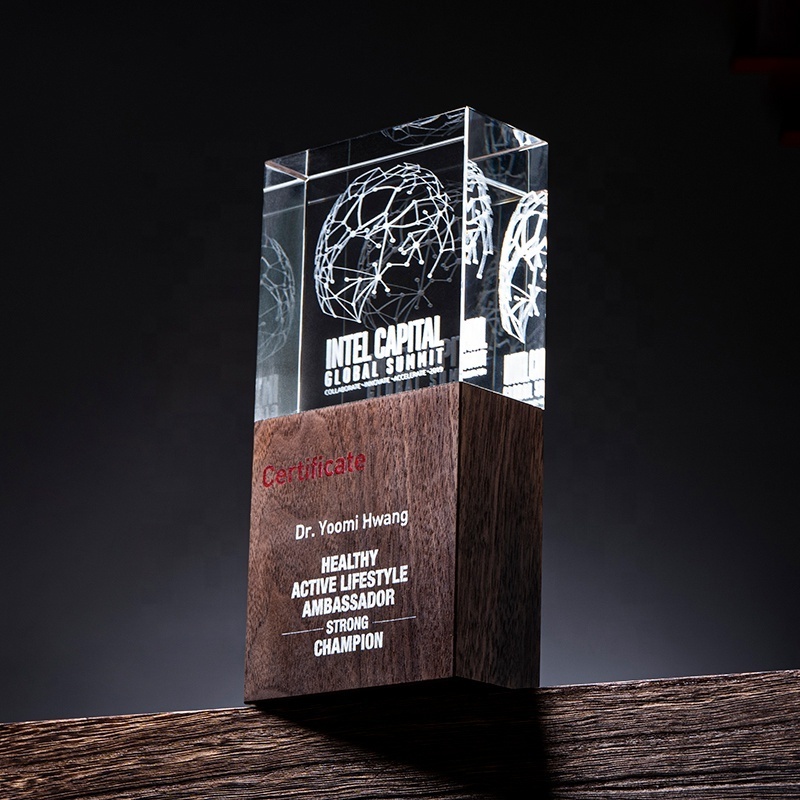 High Quality Crystal Award Noble Customized Crystal Trophies plaques wooden shield awards