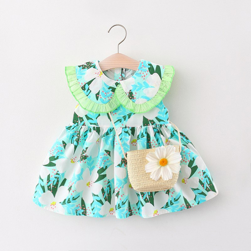 Summer Cute Lace Princess Dress Fancy Floral Design Dress With Bag For Toddler Baby