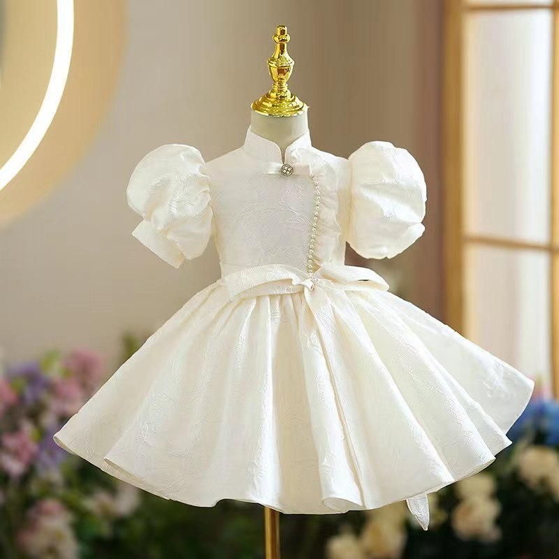 New Arrival Girls Fashion Puff Sleeve Dress Big Children Chinese Style Embroidery Flowers Princess Dress