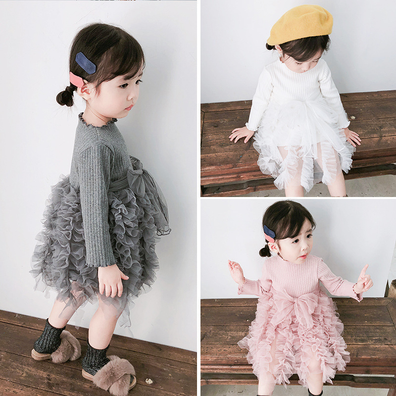 Infants clothing Baby Girls puffy tulle dress toddler knit dress