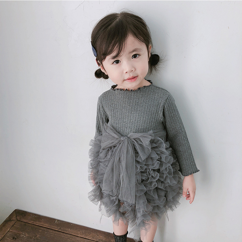 Infants clothing Baby Girls puffy tulle dress toddler knit dress